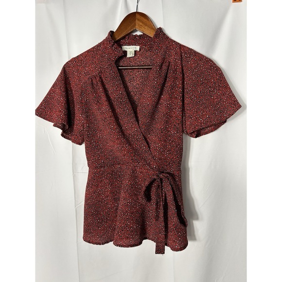 Monteau Womens Y2K Babydoll Wrap Top Dark‎ Red Whimsigoth Witchy Academia Size S - Picture 6 of 11